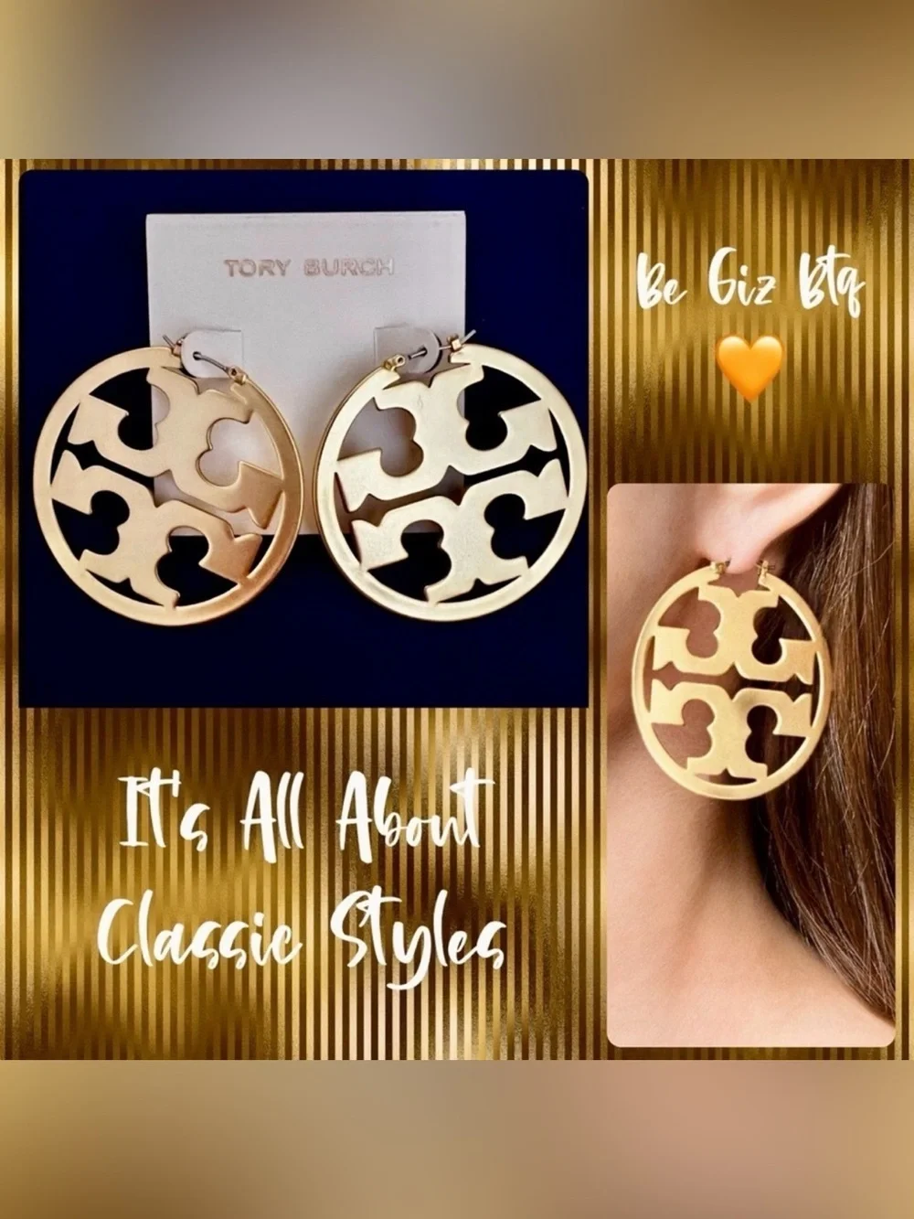 Tory Burch Authentic Miller Matte Gold Hoop Earrings
